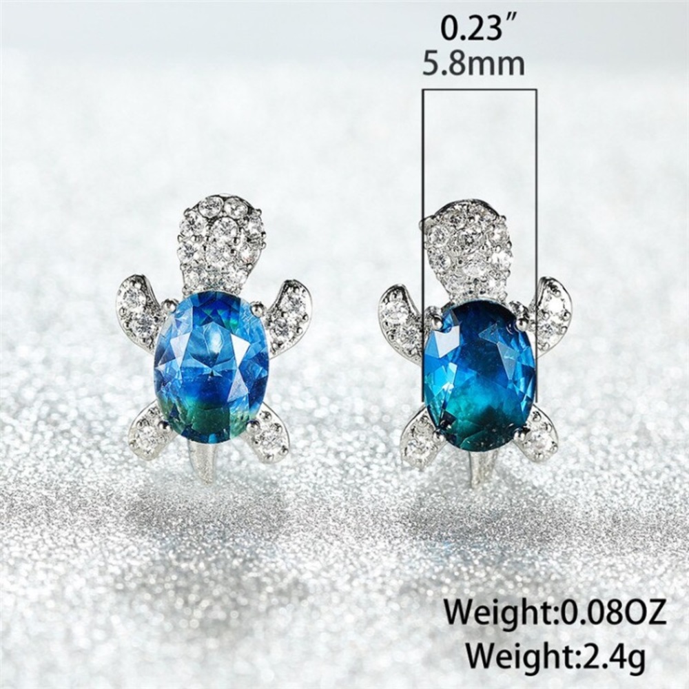 “Just Keep Swimming” Turtle Diamond Gem Earrings - Picture 2 of 11